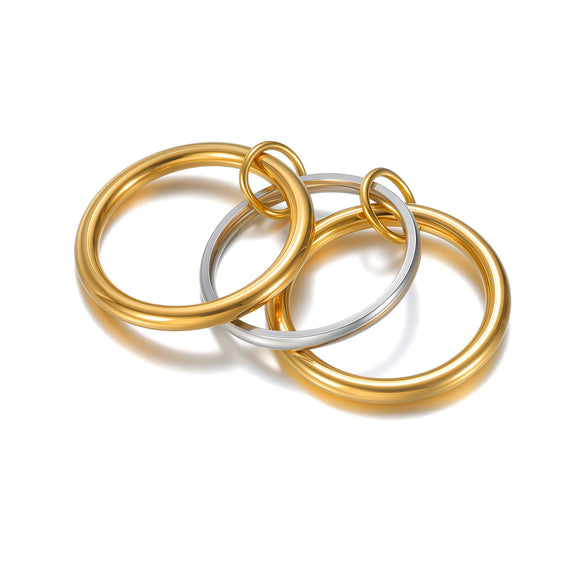 Women's Titanium Steel Geometric Threelayer Intertwined Ring With Electroplating Design