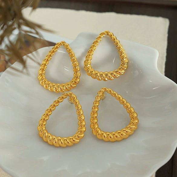 Women's 316L Stainless Steel Geometric Triangular Striped Electroplated Earrings