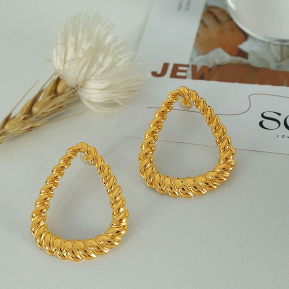 Women's 316L Stainless Steel Geometric Triangular Striped Electroplated Earrings