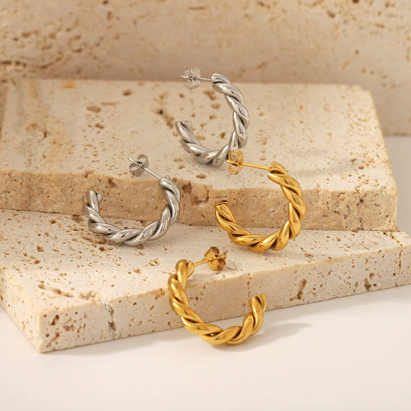 Women's Titanium Steel Geometric Twisted Cshaped Electroplated Earrings Jewelry