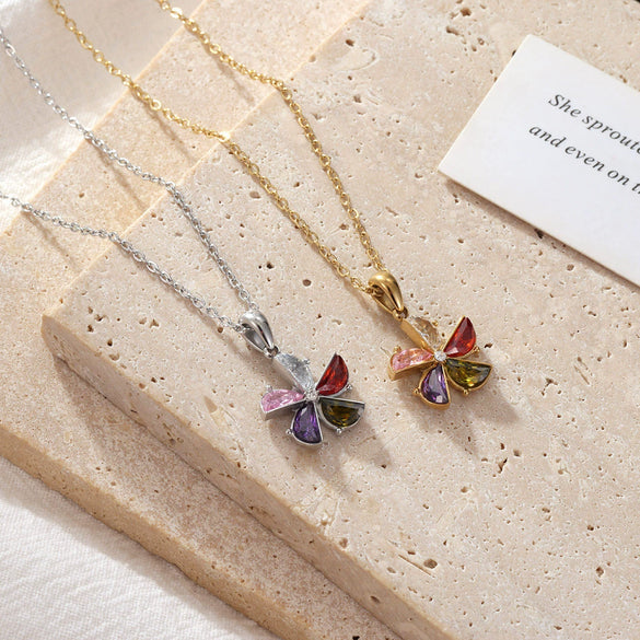 Women's Titanium Steel Geometric Windmill Pendant Necklace Electroplated Minimalist Style