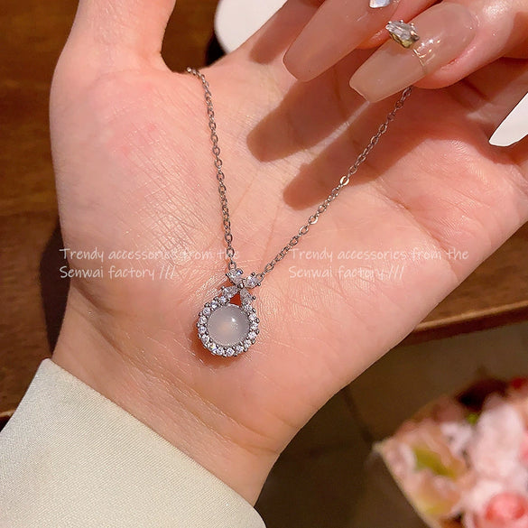 Women's Titanium Steel Geometric Zircon Pendant Necklace With Electroplating