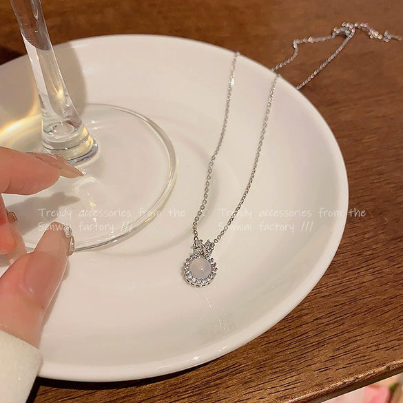 Women's Titanium Steel Geometric Zircon Pendant Necklace With Electroplating