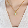 Women's 316L Stainless Steel Glass Stone Water Drop Pendant Necklace With Geometric Pattern And Electroplating Design