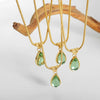 Women's 316L Stainless Steel Glass Stone Water Drop Pendant Necklace With Geometric Pattern And Electroplating Design