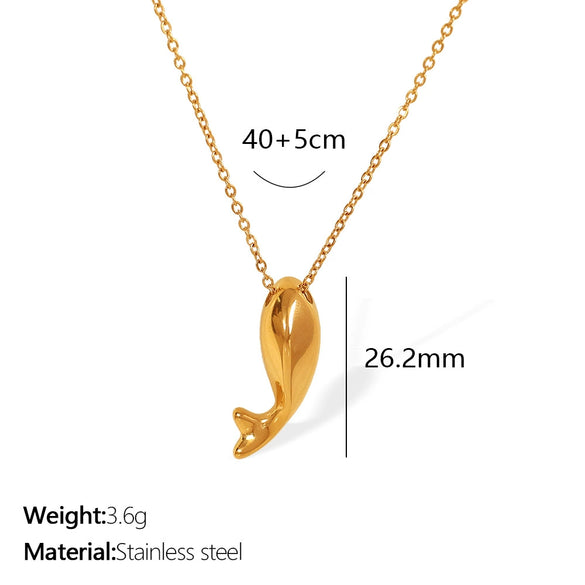 Women's 316L Stainless Steel Gold Plated Dolphin Fish Whale Pendant Necklace Fashion Style