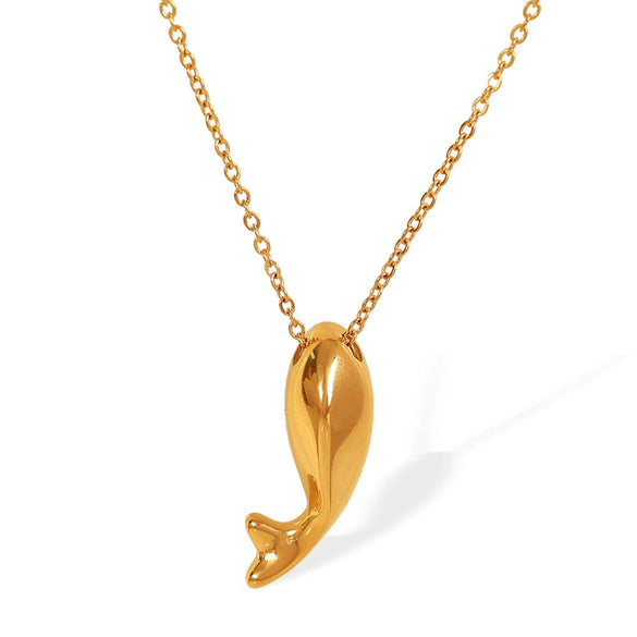 Women's 316L Stainless Steel Gold Plated Dolphin Fish Whale Pendant Necklace Fashion Style
