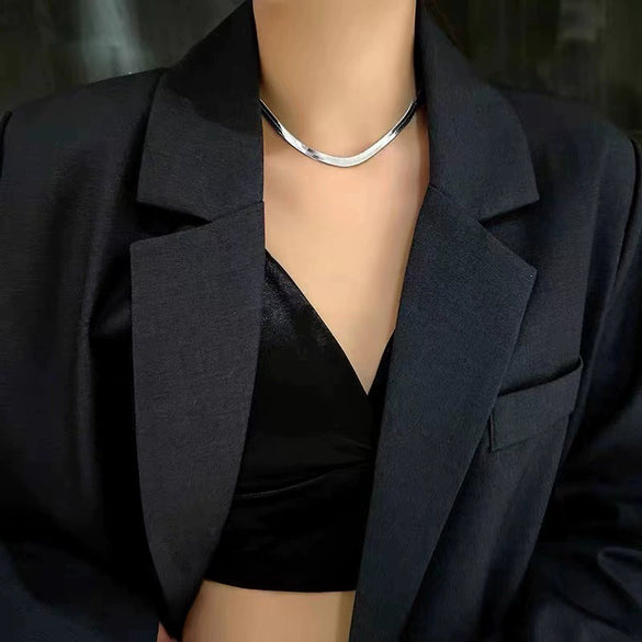Women's Titanium Steel Gold Plated Flat Snake Bone Chain Geometric Necklace Fashion Clavicle Chain For Layering