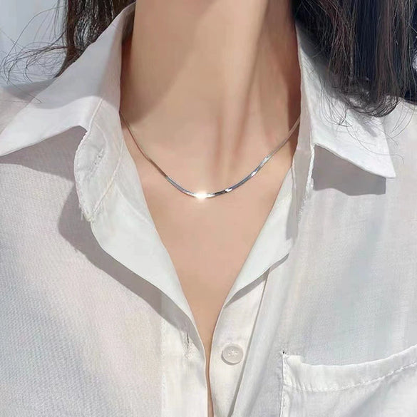 Women's Titanium Steel Gold Plated Flat Snake Bone Chain Geometric Necklace Fashion Clavicle Chain For Layering