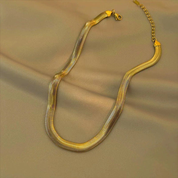 Women's Titanium Steel Gold Plated Flat Snake Bone Chain Geometric Necklace Fashion Clavicle Chain For Layering