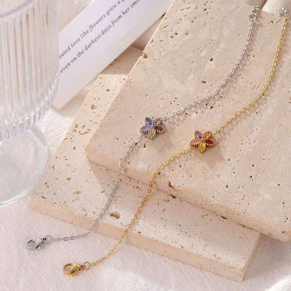 Women's Titanium Steel Gold Plated Geometric Flower Bracelet With Electroplating Simple Style