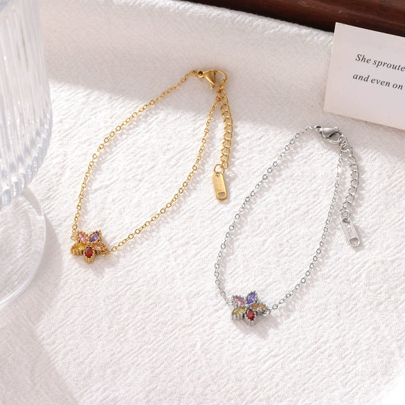 Women's Titanium Steel Gold Plated Geometric Flower Bracelet With Electroplating Simple Style
