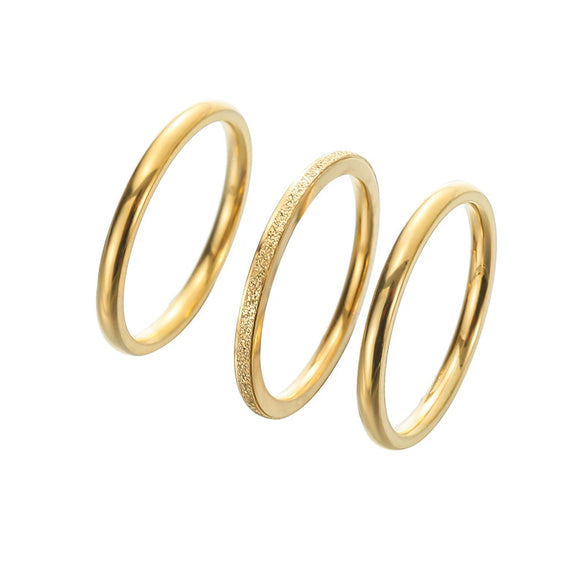 Women's Titanium Steel Gold Plated Geometric Frosted Couple Pair Ring Tail Ring