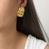 Women's 316L Stainless Steel Gold Plated Geometric Irregular Square Pleated Earrings Jewelry