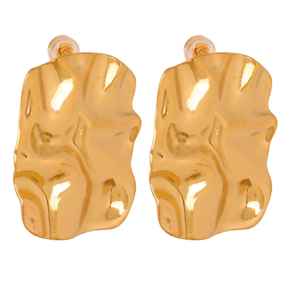 Women's 316L Stainless Steel Gold Plated Geometric Irregular Square Pleated Earrings Jewelry