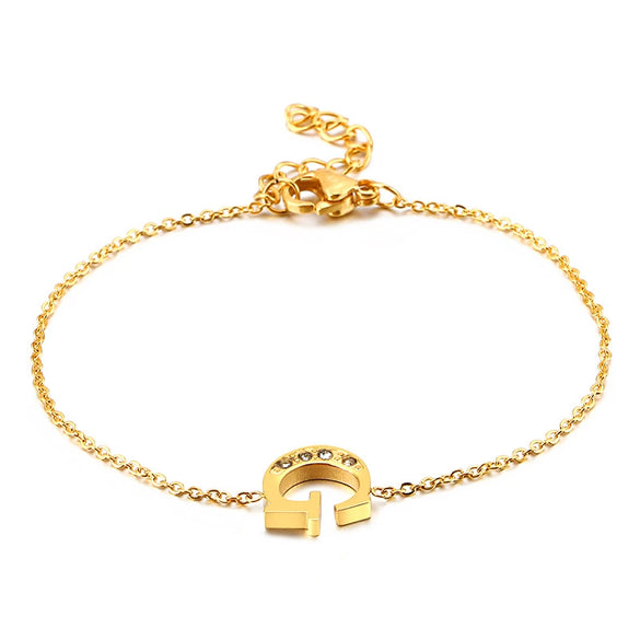 Women's Titanium Steel Gold Tone Electroplated Letter Bracelet With Rhinestone Accents Simple Text Style Jewelry