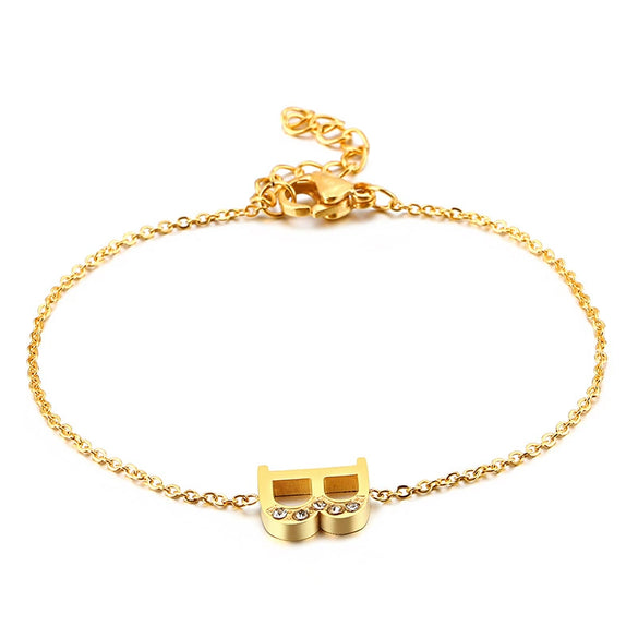 Women's Titanium Steel Gold Tone Electroplated Letter Bracelet With Rhinestone Accents Simple Text Style Jewelry