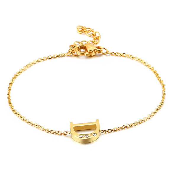 Women's Titanium Steel Gold Tone Electroplated Letter Bracelet With Rhinestone Accents Simple Text Style Jewelry