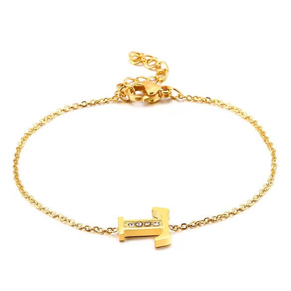 Women's Titanium Steel Gold Tone Electroplated Letter Bracelet With Rhinestone Accents Simple Text Style Jewelry