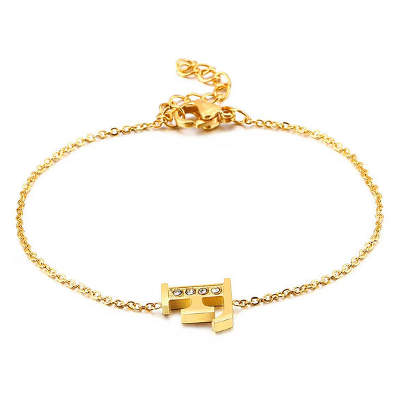 Women's Titanium Steel Gold Tone Electroplated Letter Bracelet With Rhinestone Accents Simple Text Style Jewelry