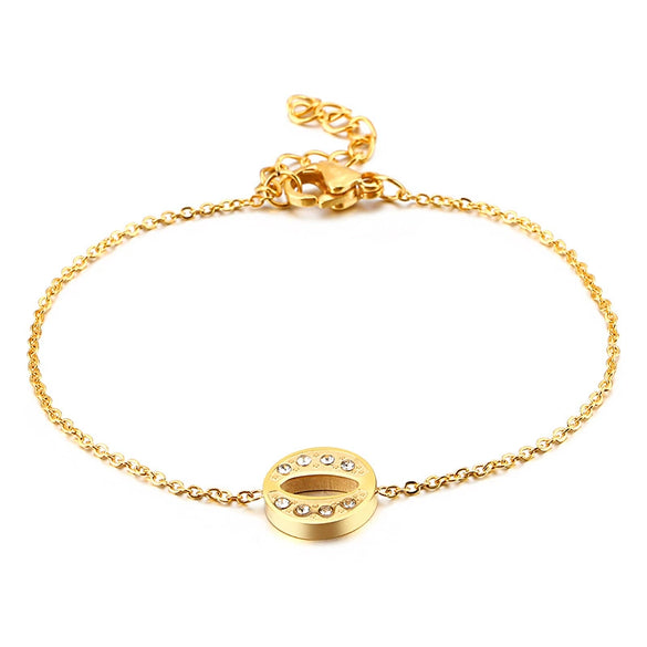 Women's Titanium Steel Gold Tone Electroplated Letter Bracelet With Rhinestone Accents Simple Text Style Jewelry