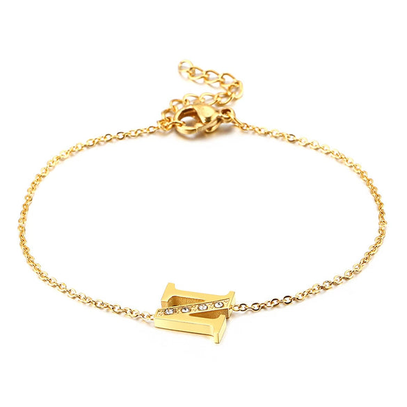 Women's Titanium Steel Gold Tone Electroplated Letter Bracelet With Rhinestone Accents Simple Text Style Jewelry