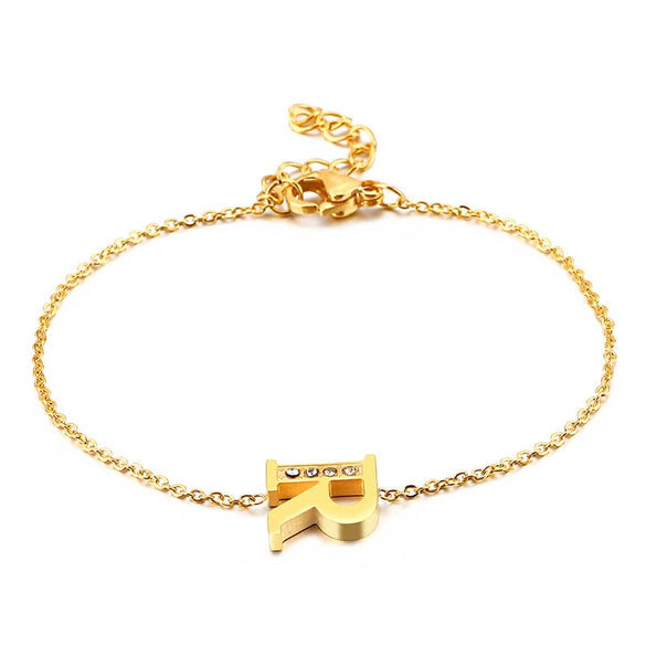 Women's Titanium Steel Gold Tone Electroplated Letter Bracelet With Rhinestone Accents Simple Text Style Jewelry