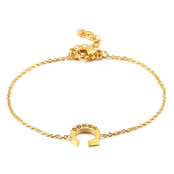 Women's Titanium Steel Gold Tone Electroplated Letter Bracelet With Rhinestone Accents Simple Text Style Jewelry