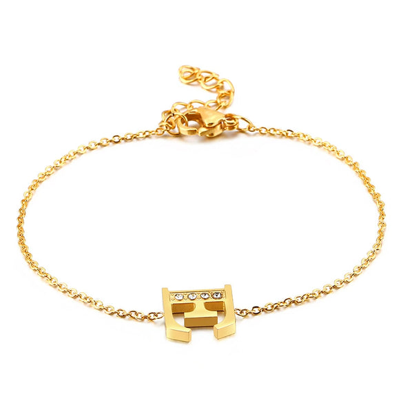 Women's Titanium Steel Gold Tone Electroplated Letter Bracelet With Rhinestone Accents Simple Text Style Jewelry