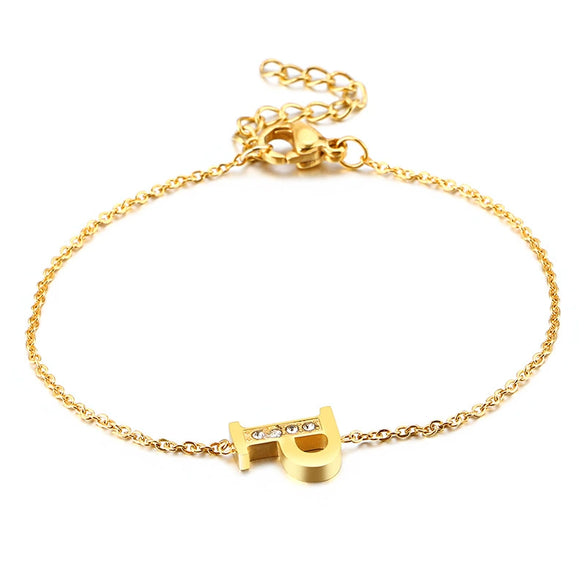 Women's Titanium Steel Gold Tone Electroplated Letter Bracelet With Rhinestone Accents Simple Text Style Jewelry