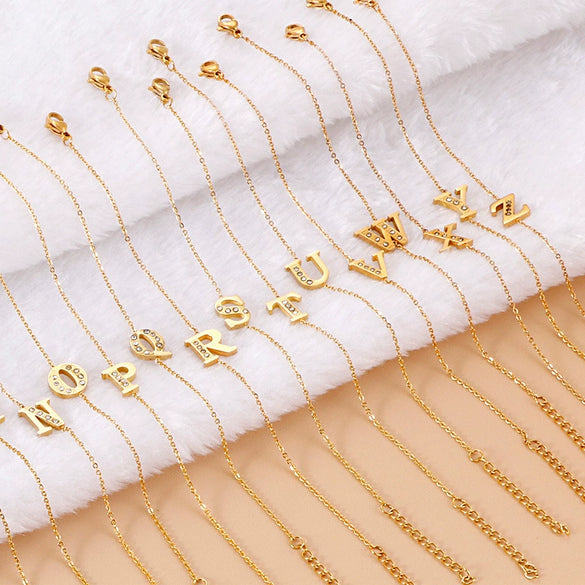 Women's Titanium Steel Gold Tone Electroplated Letter Bracelet With Rhinestone Accents Simple Text Style Jewelry