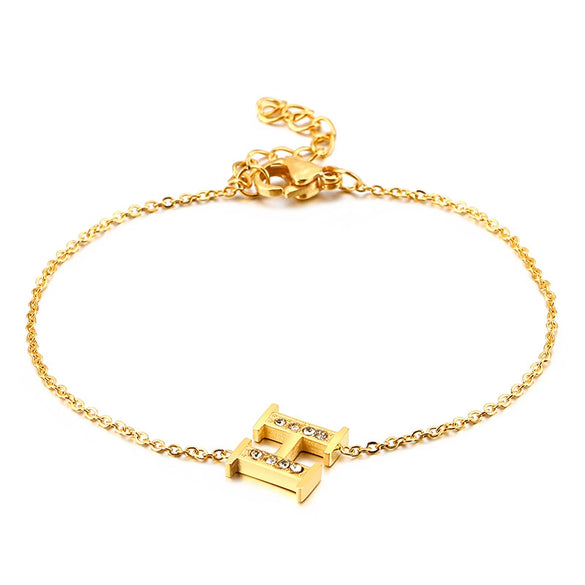 Women's Titanium Steel Gold Tone Electroplated Letter Bracelet With Rhinestone Accents Simple Text Style Jewelry
