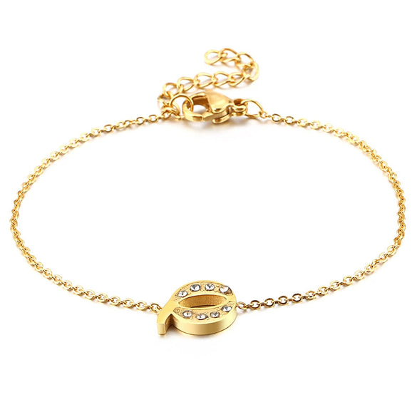 Women's Titanium Steel Gold Tone Electroplated Letter Bracelet With Rhinestone Accents Simple Text Style Jewelry