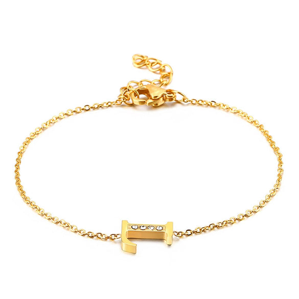 Women's Titanium Steel Gold Tone Electroplated Letter Bracelet With Rhinestone Accents Simple Text Style Jewelry