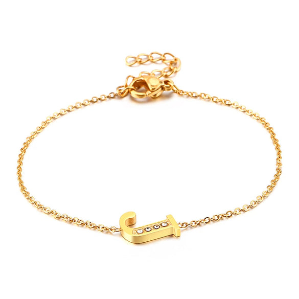 Women's Titanium Steel Gold Tone Electroplated Letter Bracelet With Rhinestone Accents Simple Text Style Jewelry