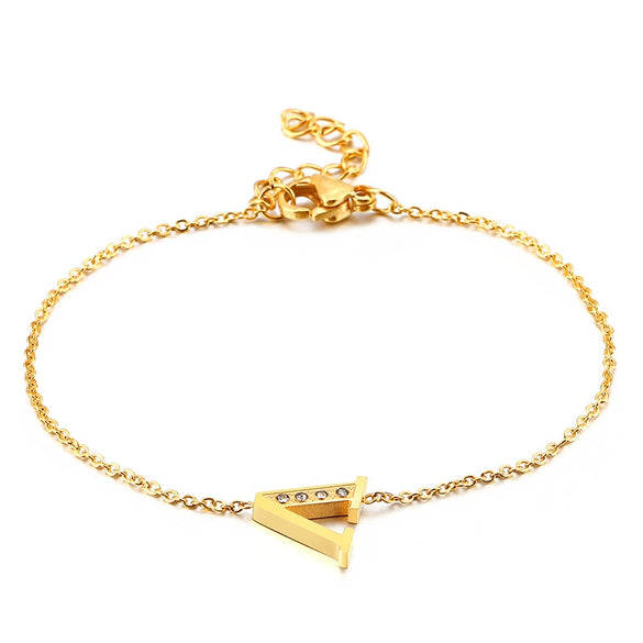 Women's Titanium Steel Gold Tone Electroplated Letter Bracelet With Rhinestone Accents Simple Text Style Jewelry