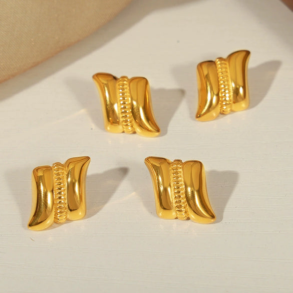 Women's 316L Stainless Steel Goldplated Geometric Quadrilateral Texture Earrings Fashion Jewelry