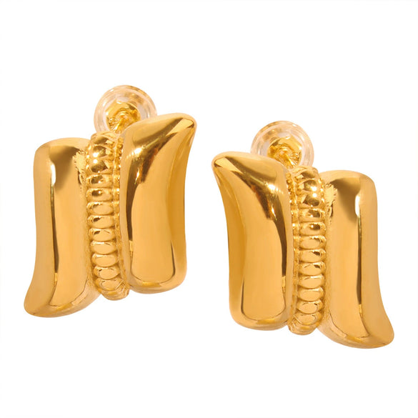 Women's 316L Stainless Steel Goldplated Geometric Quadrilateral Texture Earrings Fashion Jewelry