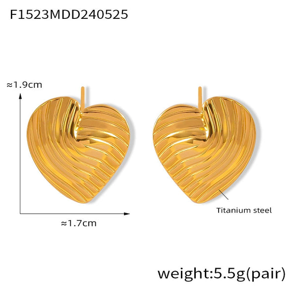 Women's 316L Stainless Steel Goldplated Geometric Vertical Stripes Love Shape Earrings