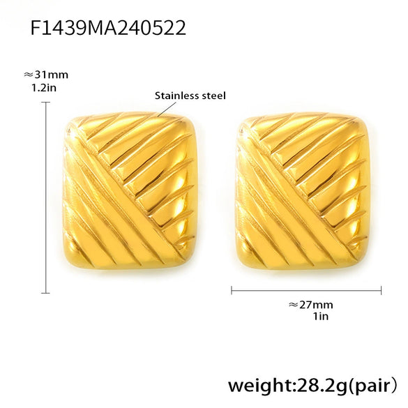 Women's 316L Stainless Steel Goldplated Geometric Vertical Stripes Love Shape Earrings