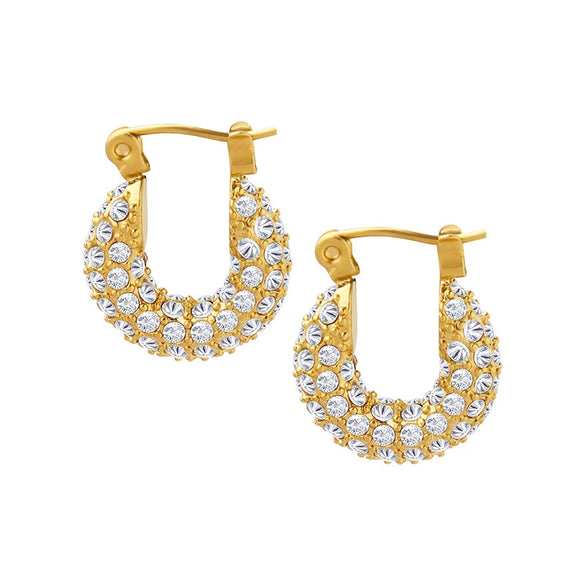 Women's 316L Stainless Steel Goldplated Ushaped Geometric Full Diamond Zircon Inlaid Personality Trendy Fashion Light Luxury Style Earrings