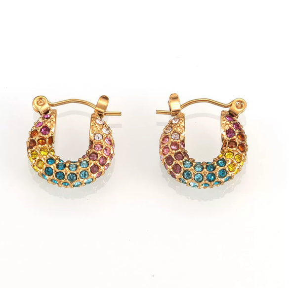 Women's 316L Stainless Steel Goldplated Ushaped Geometric Full Diamond Zircon Inlaid Personality Trendy Fashion Light Luxury Style Earrings