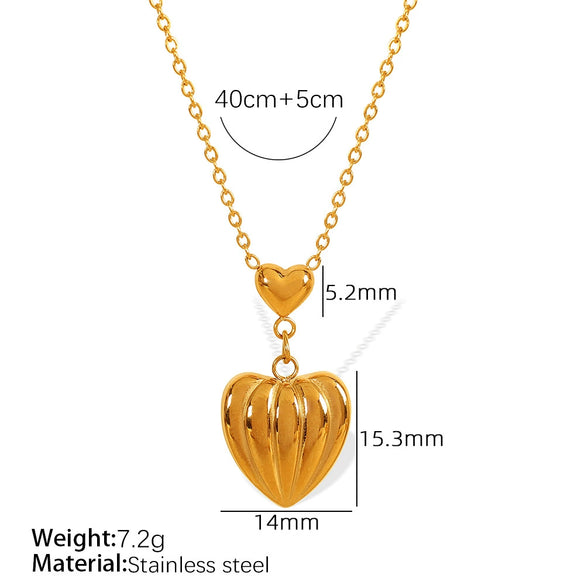 Women's 316L Stainless Steel Heart And Geometric Square Pendant Necklace Simple Texture Electroplated