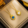 Women's Titanium Steel Heart Castle Necklace Geometric Style Mixed Gem Inlay Electroplating