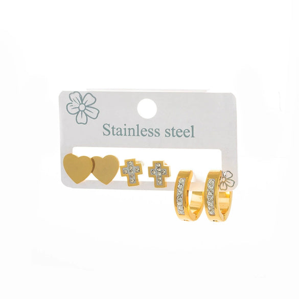 Women's Titanium Steel Heart Cross Electroplated Glossy Earrings