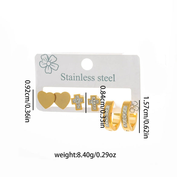 Women's Titanium Steel Heart Cross Electroplated Glossy Earrings