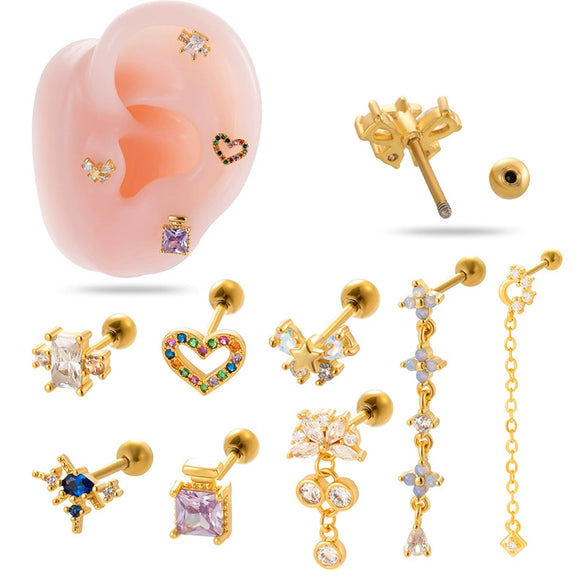 Women's Titanium Steel Heart Pattern Electroplated Piercing Earrings