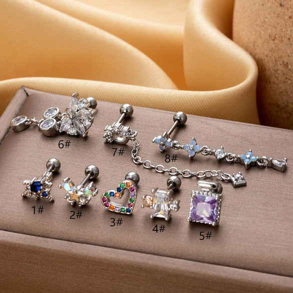 Women's Titanium Steel Heart Pattern Electroplated Piercing Earrings