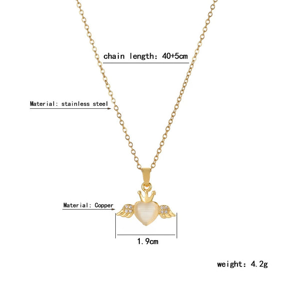 Women's Titanium Steel Heart Pattern Mixed Gem Inlay Necklace With Cross Chain