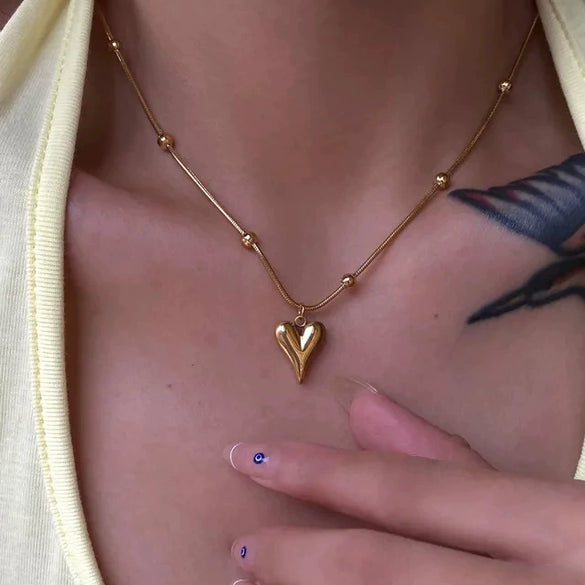 Women's Titanium Steel Heart Pendant Love Necklace With Snake Bone Chain Electroplated Style
